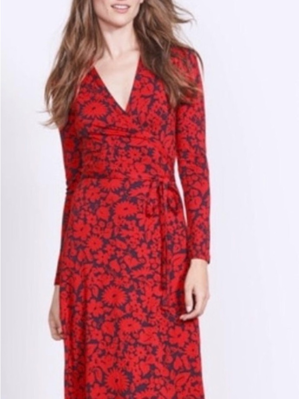 BODEN True Wrap Navy Red Floral Dress Sz 8 - Picture 2 of 10